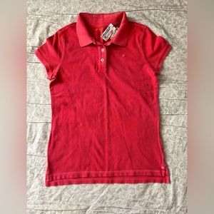 American Eagle Outfitters Pigment Dyed Red Womens Short-Sleeve Polo Shirt Size M
